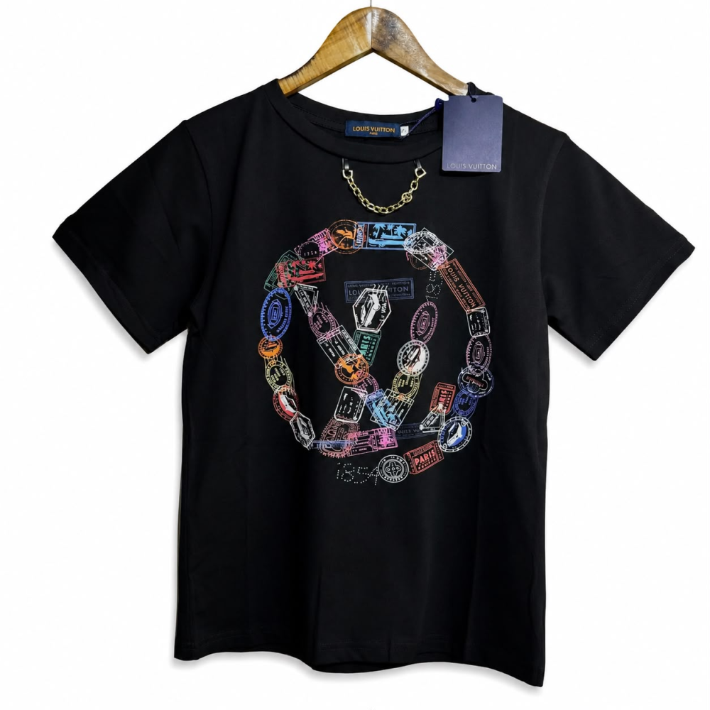 Louis Vuitton Travel Stamp Black Cotton T-Shirt