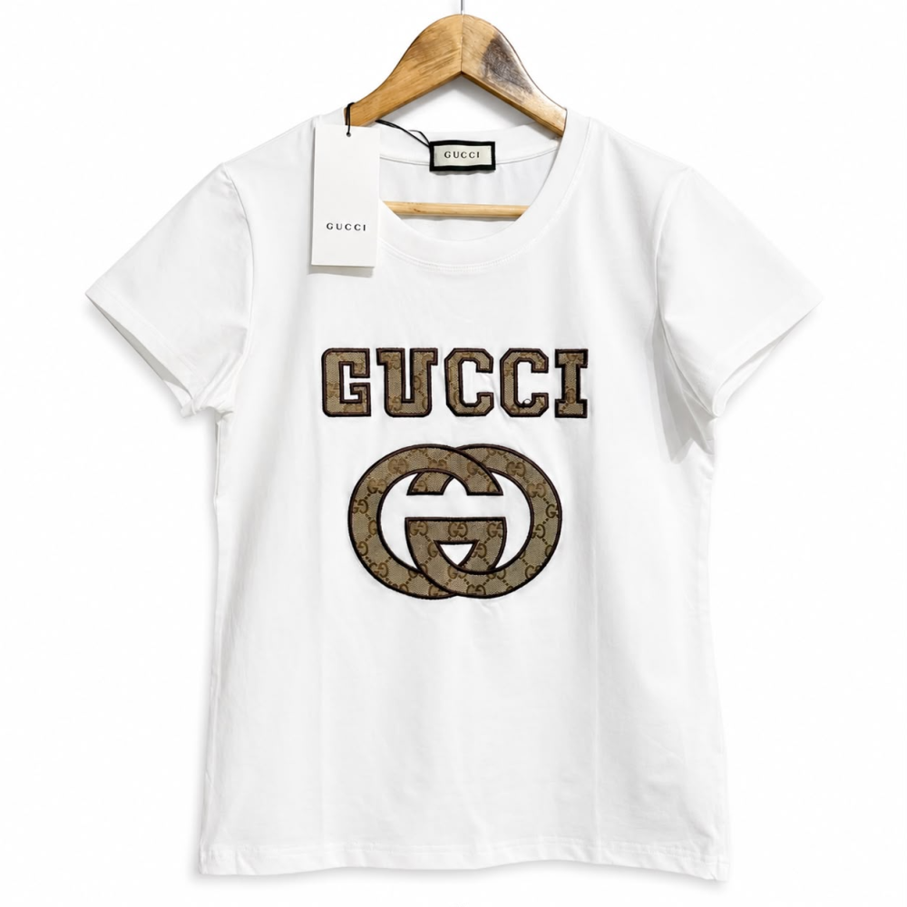 Gucci Interlocking G Patch White Cotton T-Shirt