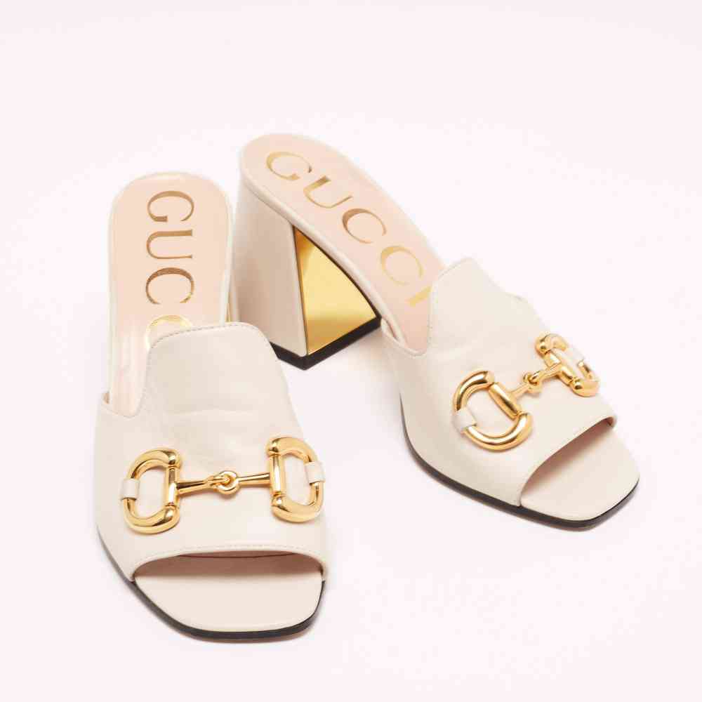 Gucci White Leather Premium Quality Heel Sandals