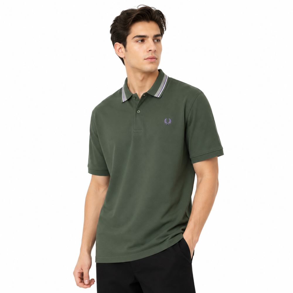 Olive Fred Perry Embroidered logo Black Premium T-shirt