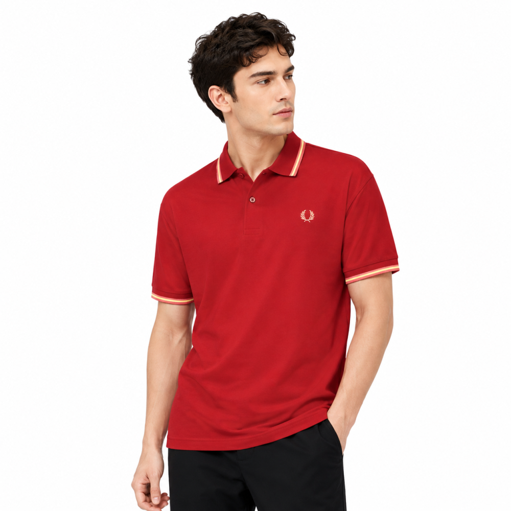 Red Fred Perry Embroidered logo Mustard Premium T-shirt