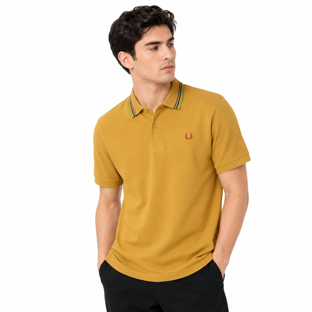 Mustard Fred Perry Embroidered logo Black Premium T-shirt