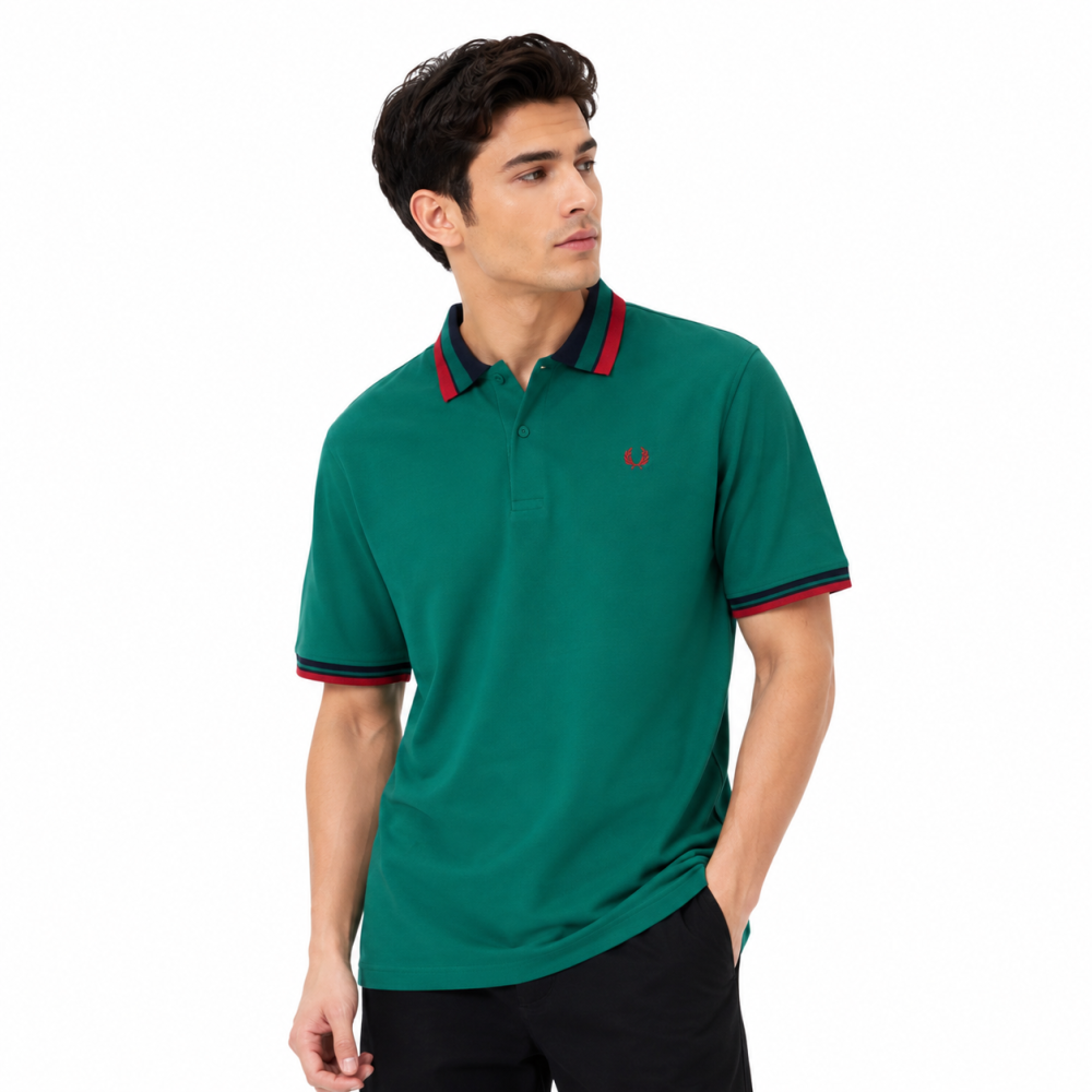 Green Fred Perry Embroidered logo Black Premium T-shirt