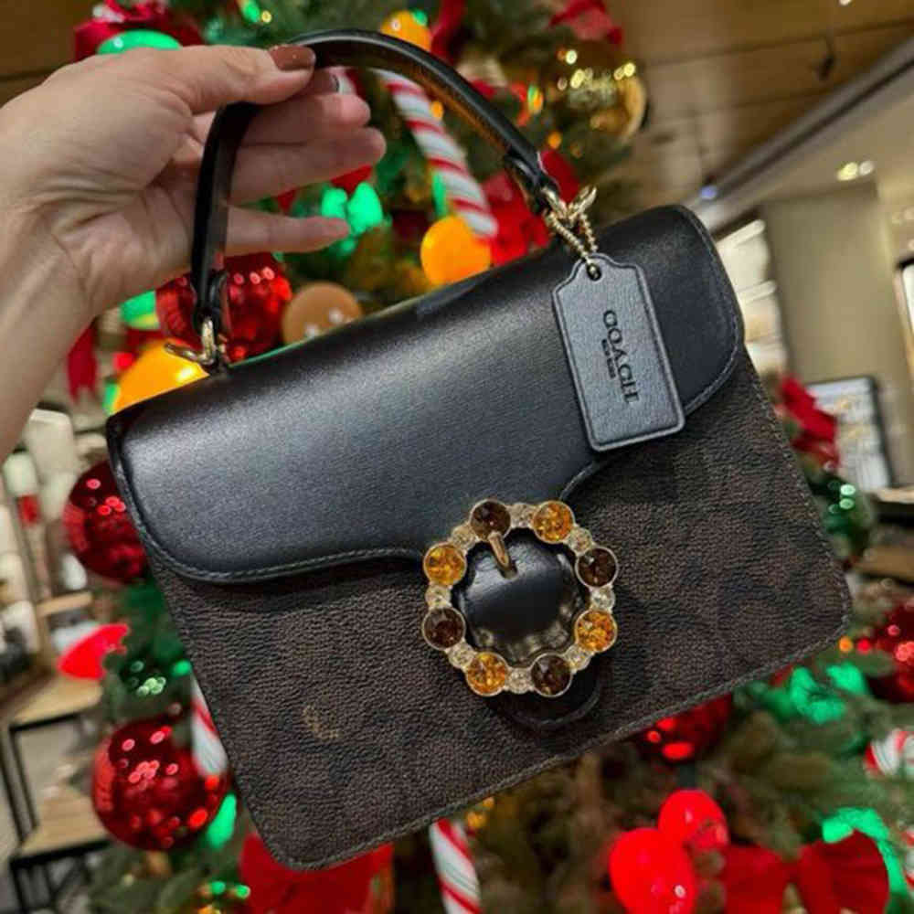 Black Coach Courtney Signature Canvas Beige Top Handle Bag