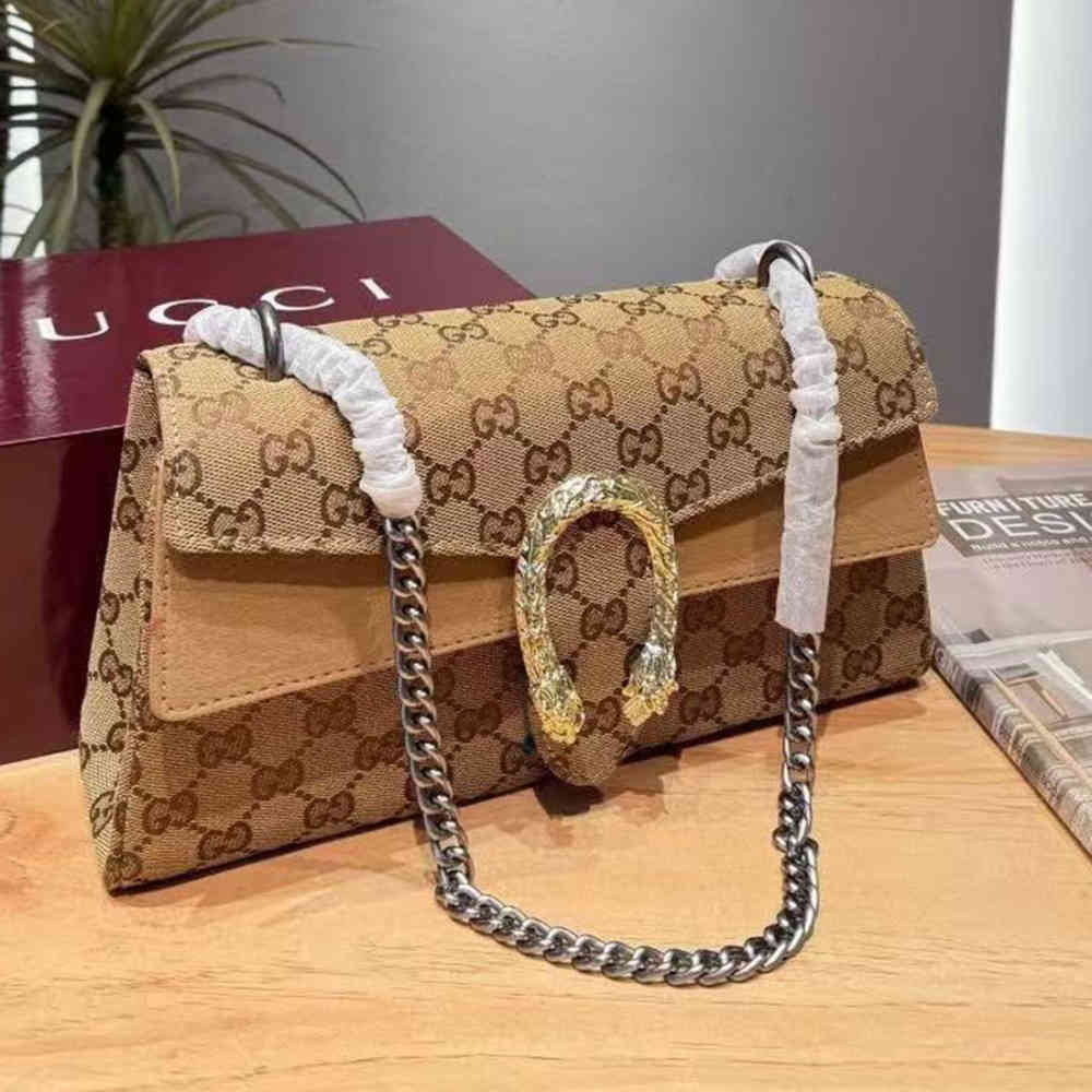Beige Gucci Dionysus GG Canvas Black Shoulder Bag