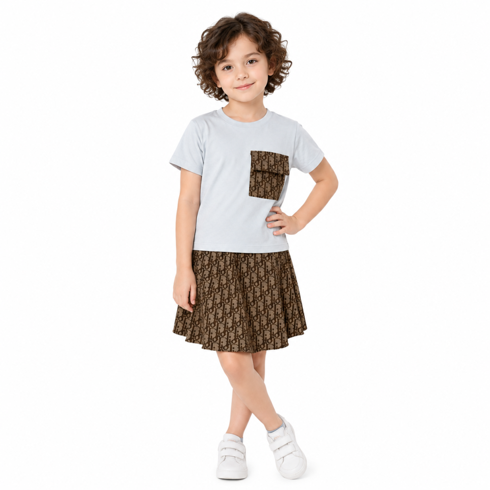 Dior Brown Premium Quality Girls Co-ord Set