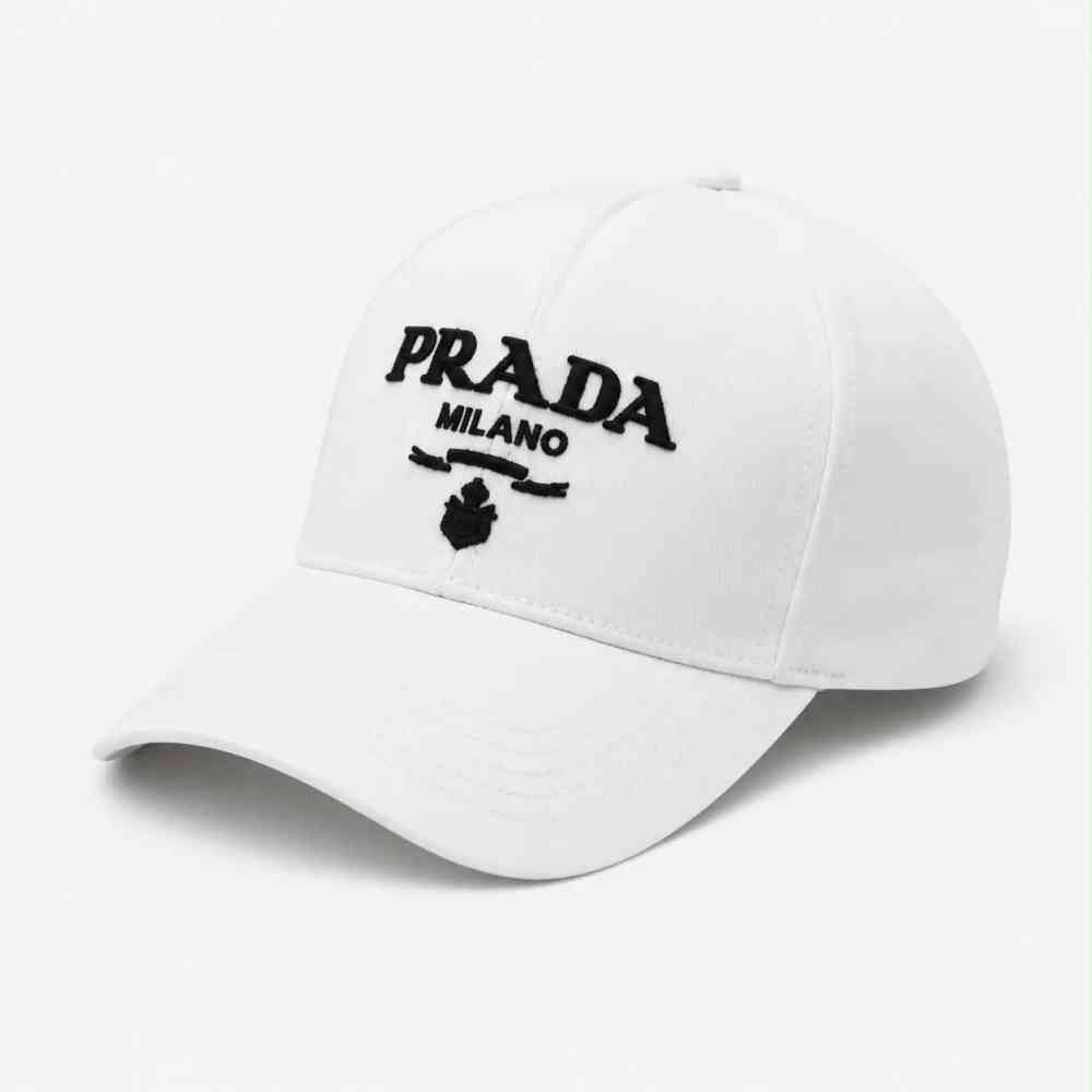 Prada Re-Nylon Triangle Logo White Baseball Caps