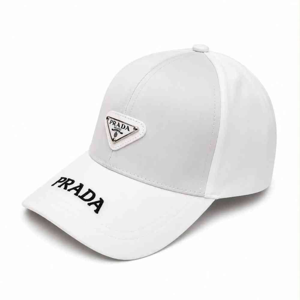 Prada Re-Nylon Triangle Logo White Baseball Caps