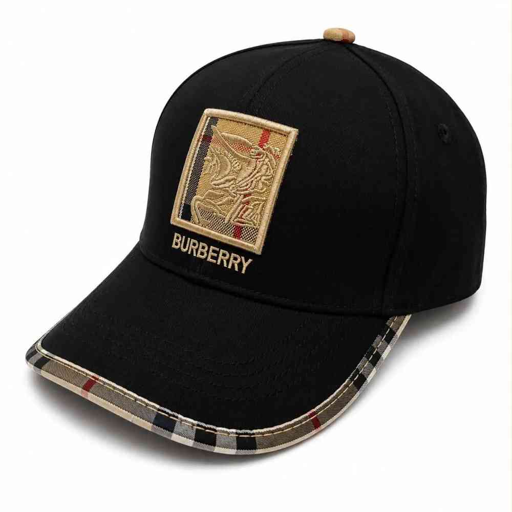 Burberry TB Monogram & Vintage Check Black Baseball Caps