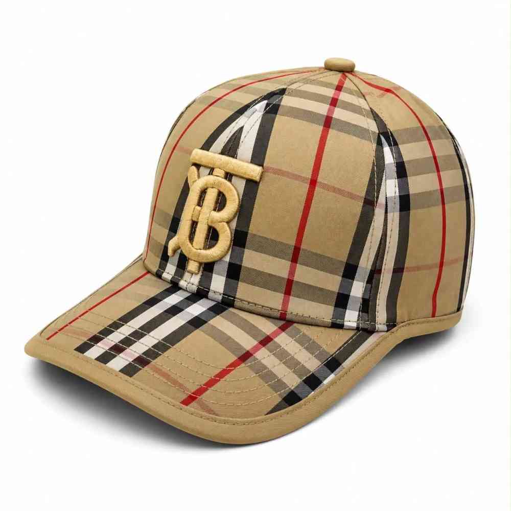 Burberry TB Monogram & Vintage Check Brown Baseball Caps