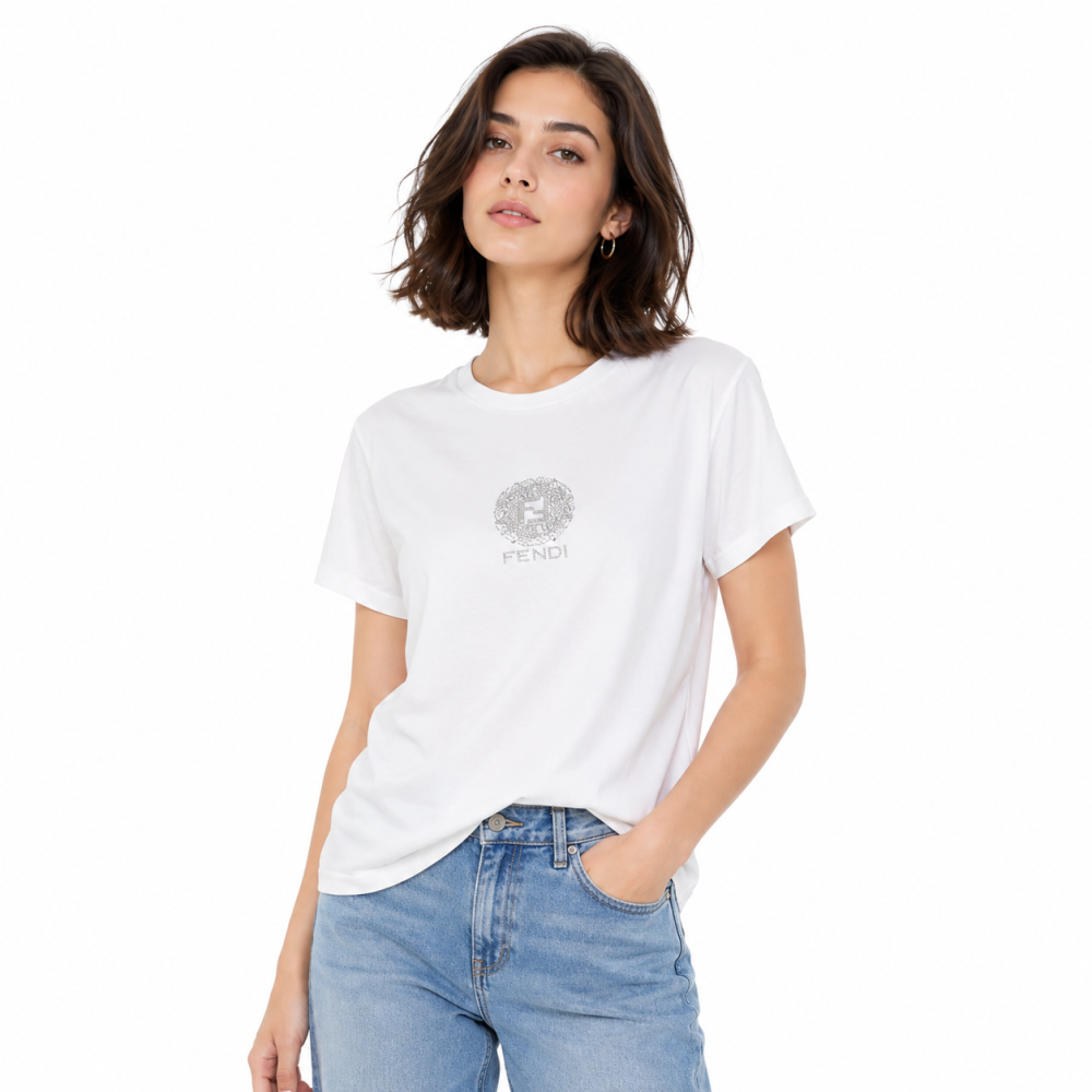 White Fendi Black Premium Quality Women T-shirt