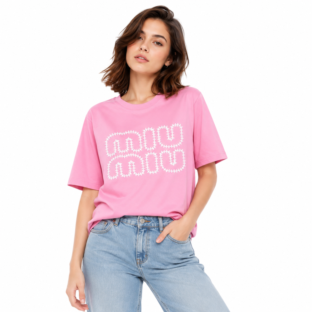 Pink Miu Miu White Premium Collar T-shirt