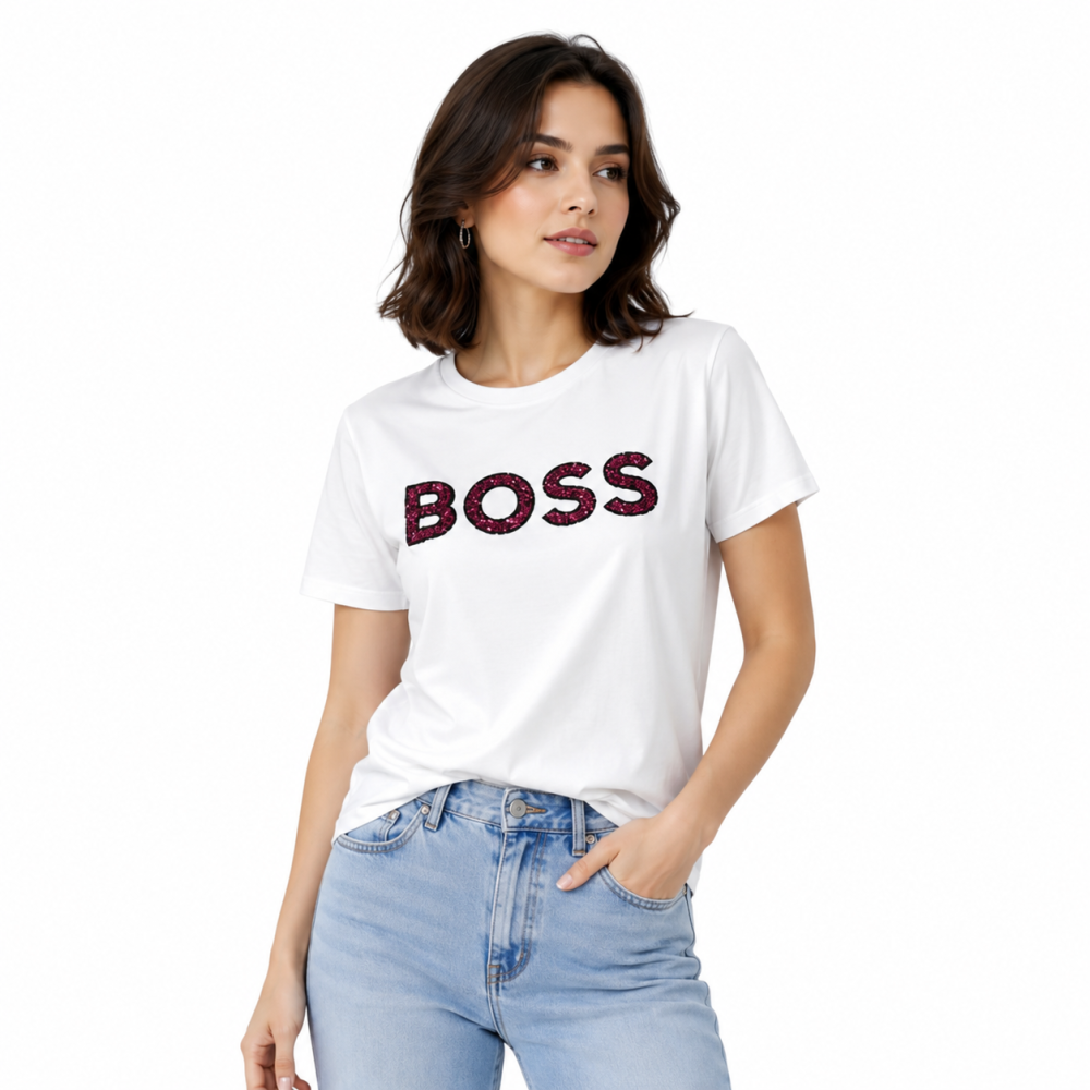 White BOSS Coral Pink Premium Quality Women T-shirt