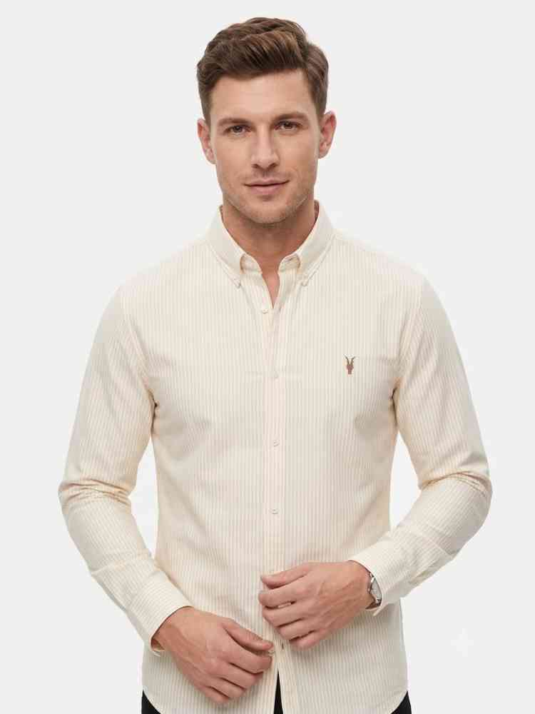 Yellow All Saint Embroidered White Premium Cotton Shirt