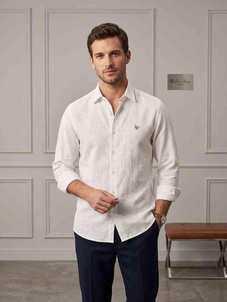 Loro Piana Embroidered White Premium Cotton Shirt