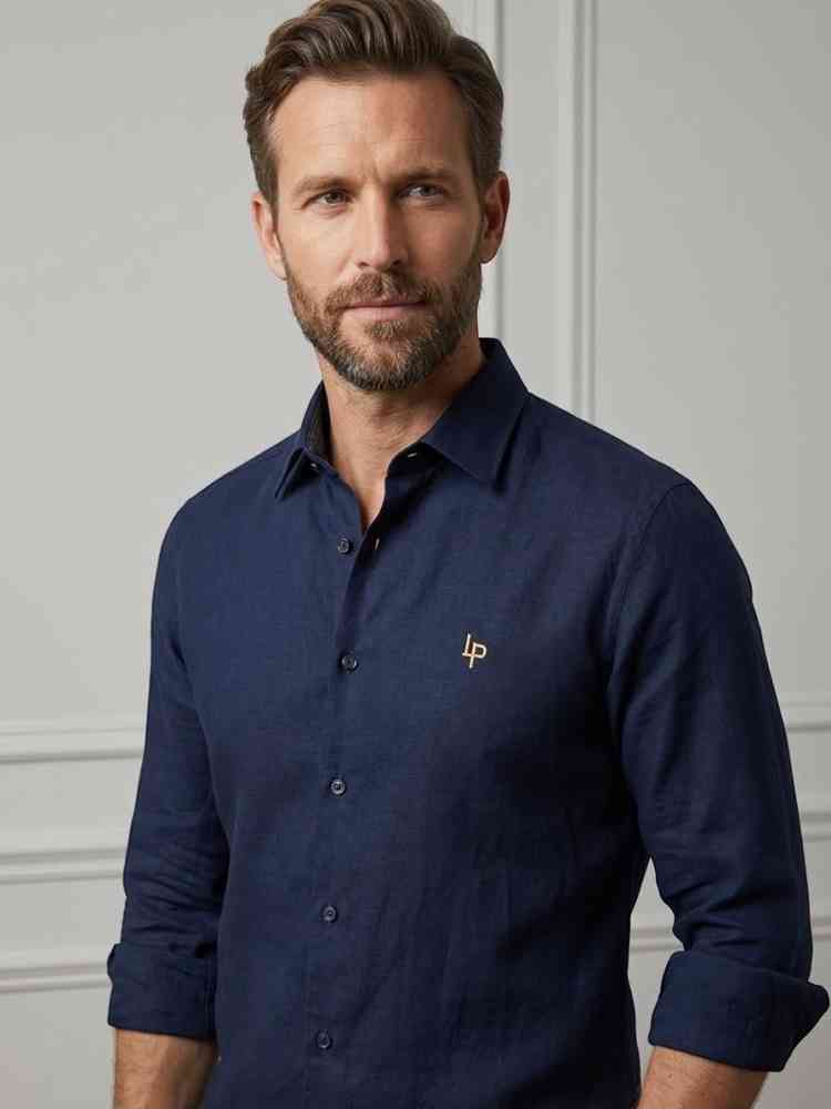 Loro Piana Embroidered Navy Blue Premium Cotton Shirt