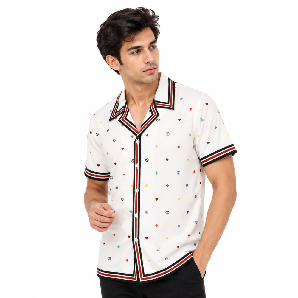 White Gucci Sky Blue Premium Quality Half Sleeve Shirt