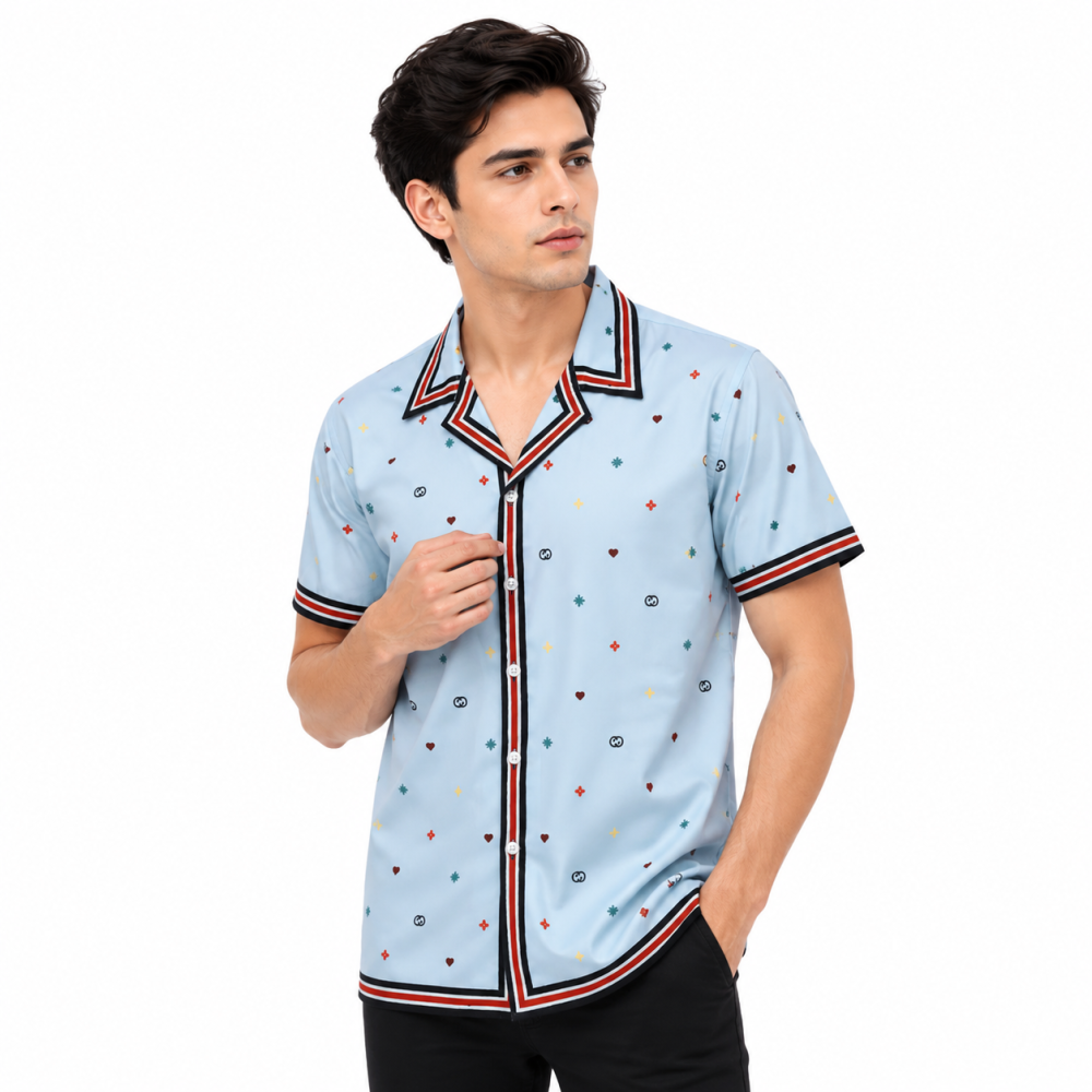Gucci Sky Blue Premium Quality Half Sleeve Shirt