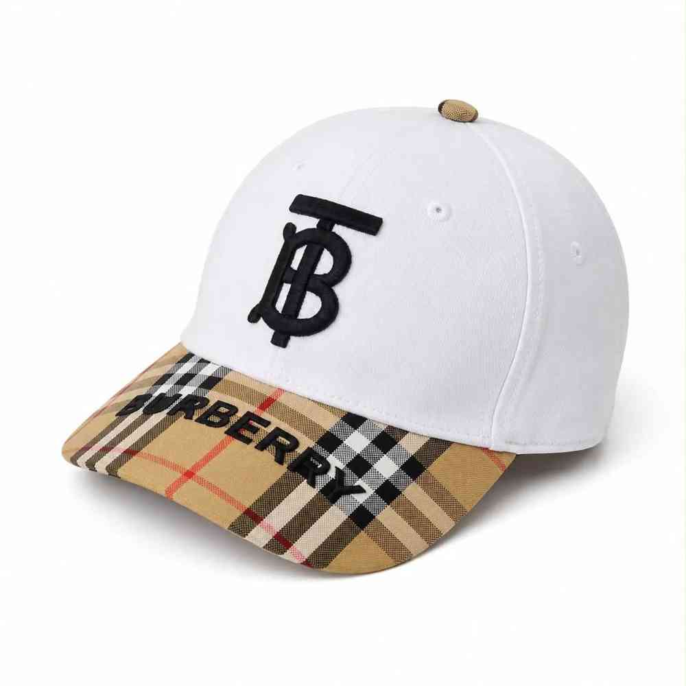 White Burberry TB Monogram & Vintage Check Black Baseball Caps