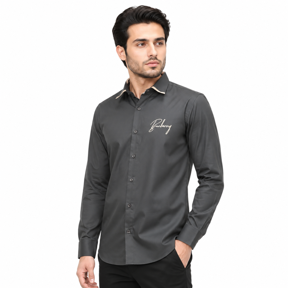 Grey Burberry Black & White Premium Quality Shirt