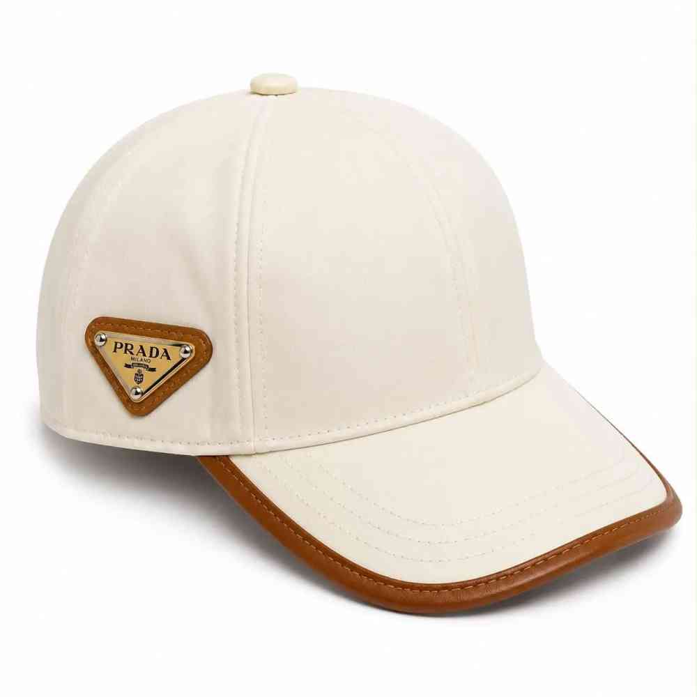 Prada Re-Nylon Triangle Logo White Baseball Caps