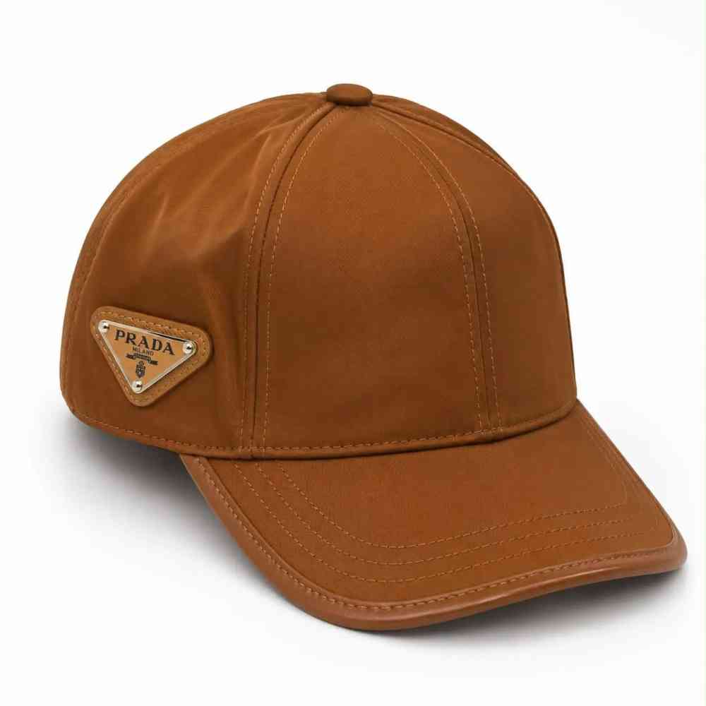 Brown Prada Re-Nylon Triangle Logo White Baseball Caps