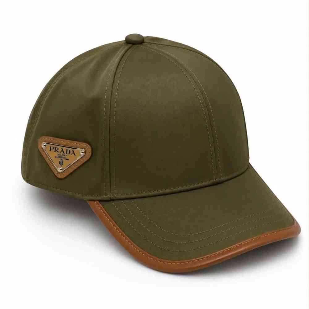 Green Prada Re-Nylon Triangle Logo White Baseball Caps