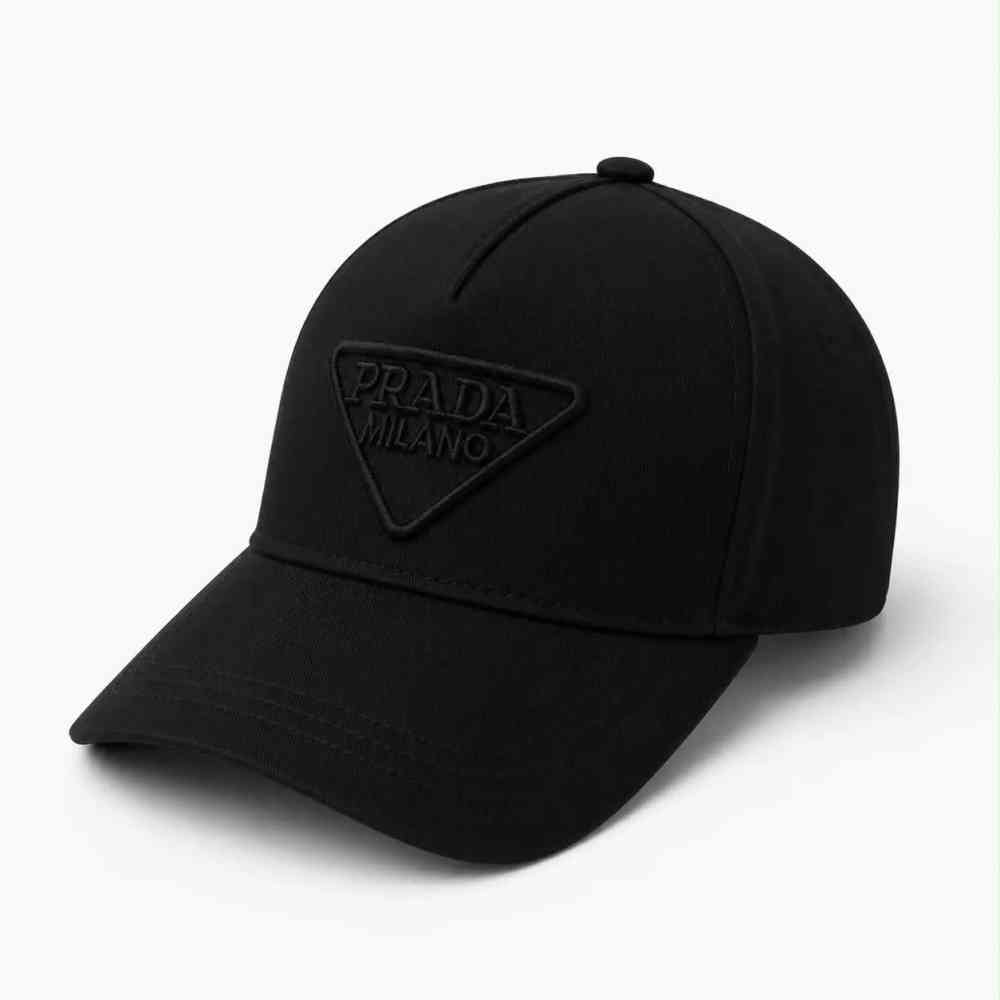 Black Prada Re-Nylon Triangle Logo White Baseball Caps