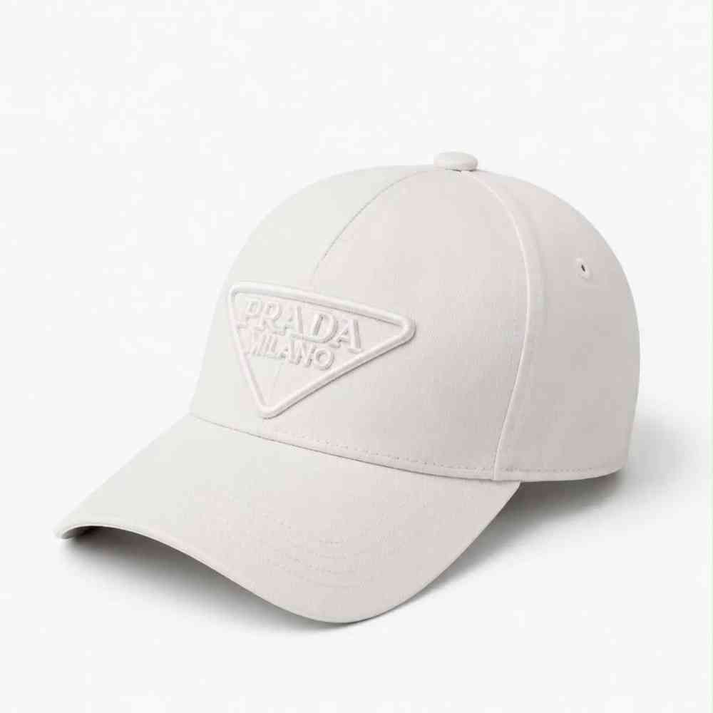 Prada Re-Nylon Triangle Logo White Baseball Caps