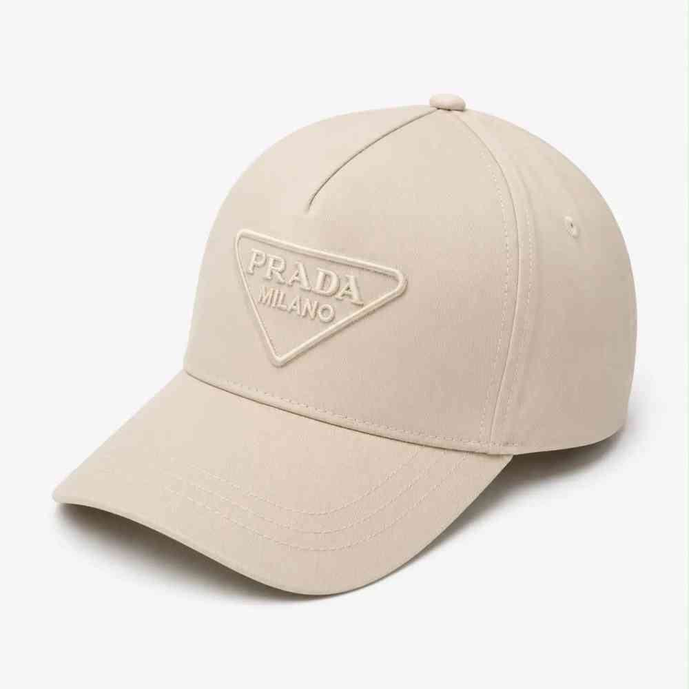 Cream Prada Re-Nylon Triangle Logo White Baseball Caps