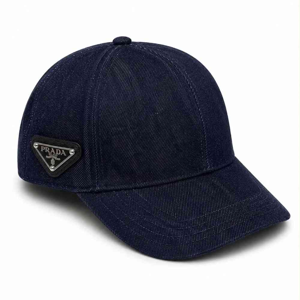 Blue Prada Re-Nylon Triangle Logo White Baseball Caps