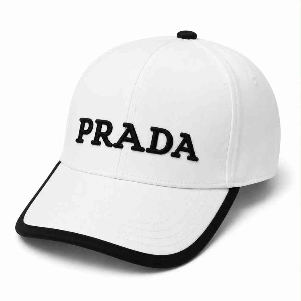 White Prada Re-Nylon Black Baseball Caps