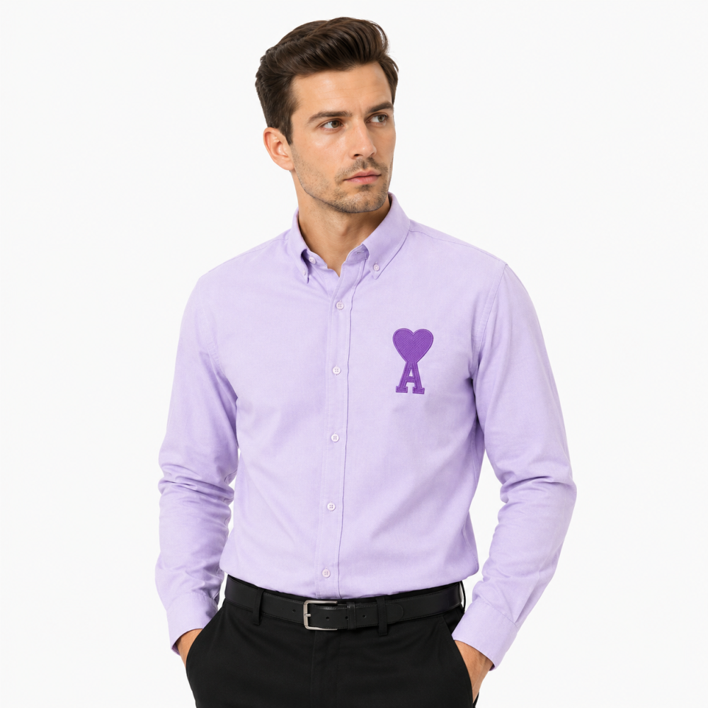 Ami Paris Heart Logo Purple Striped Shirt