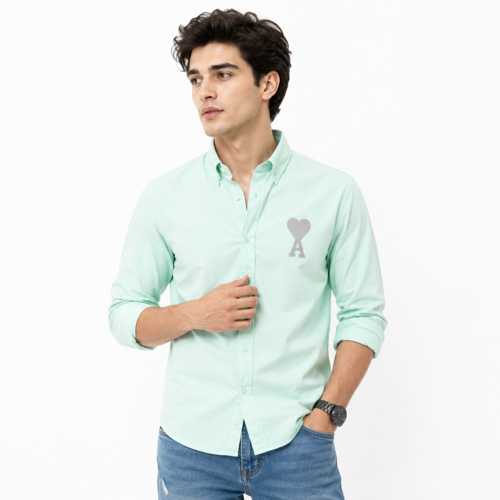 Green Ami Paris Heart Logo Purple Striped Shirt