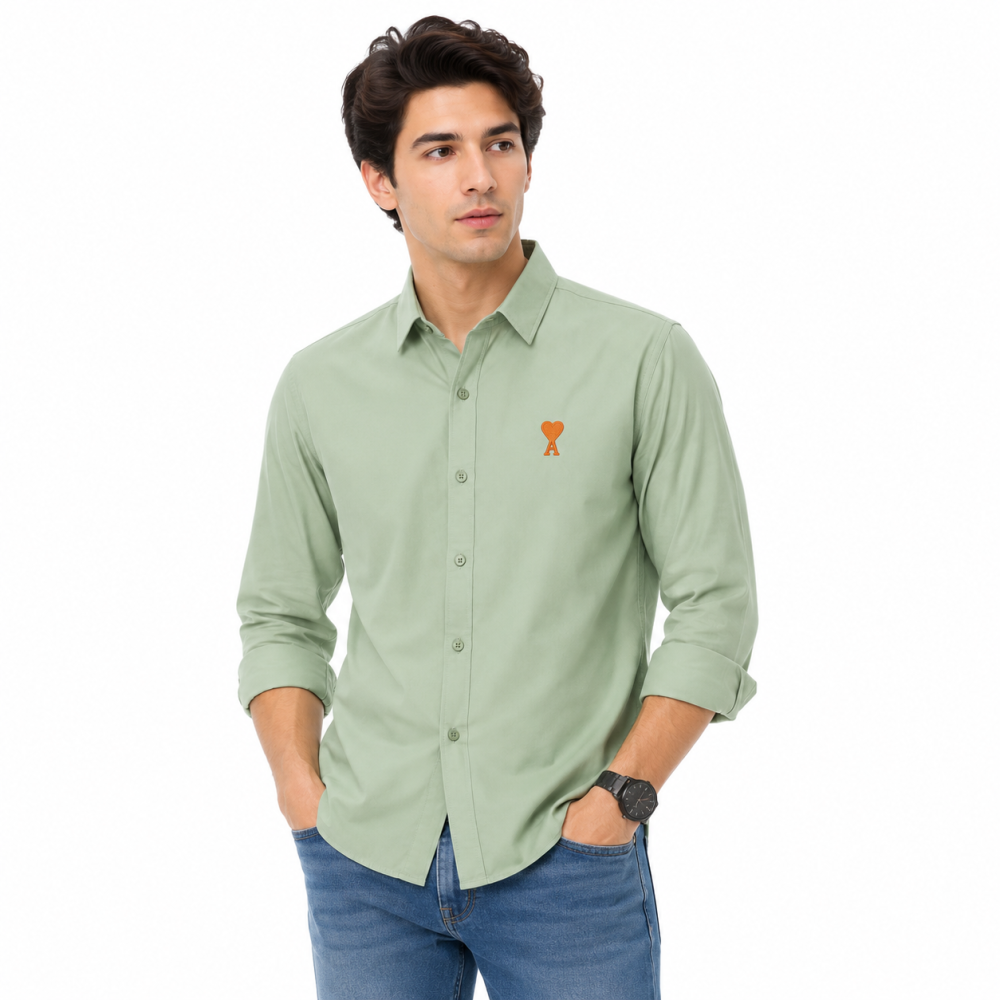 Green Ami Paris Heart Logo Purple Striped Shirt