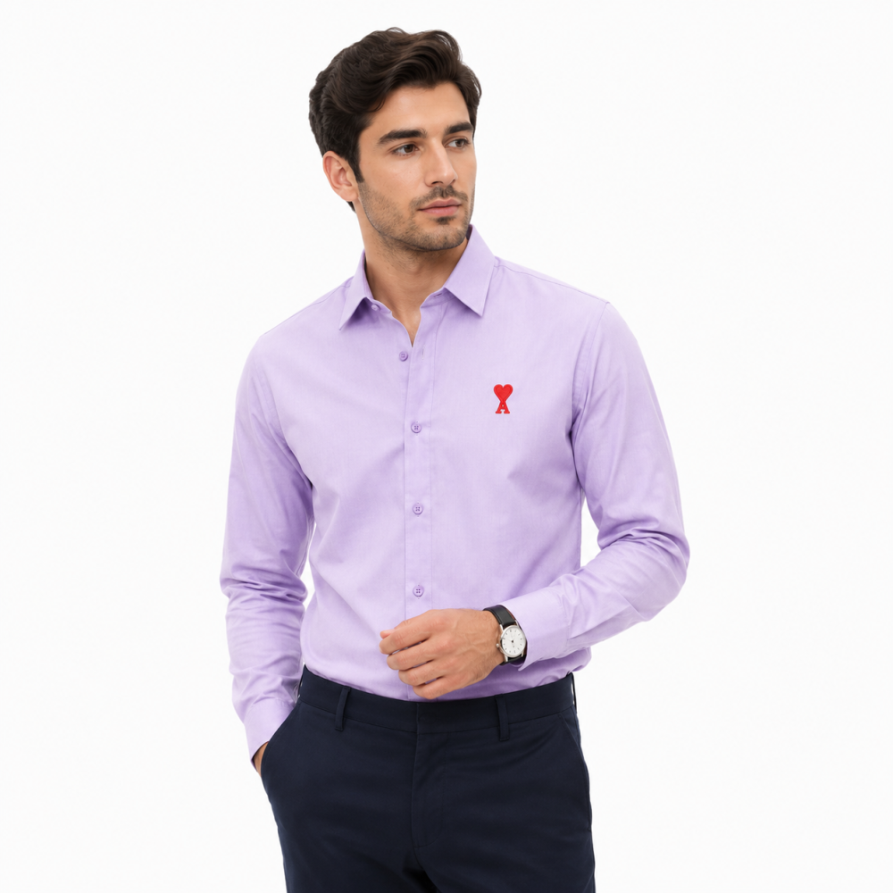 Ami Paris Heart Logo Purple Striped Shirt