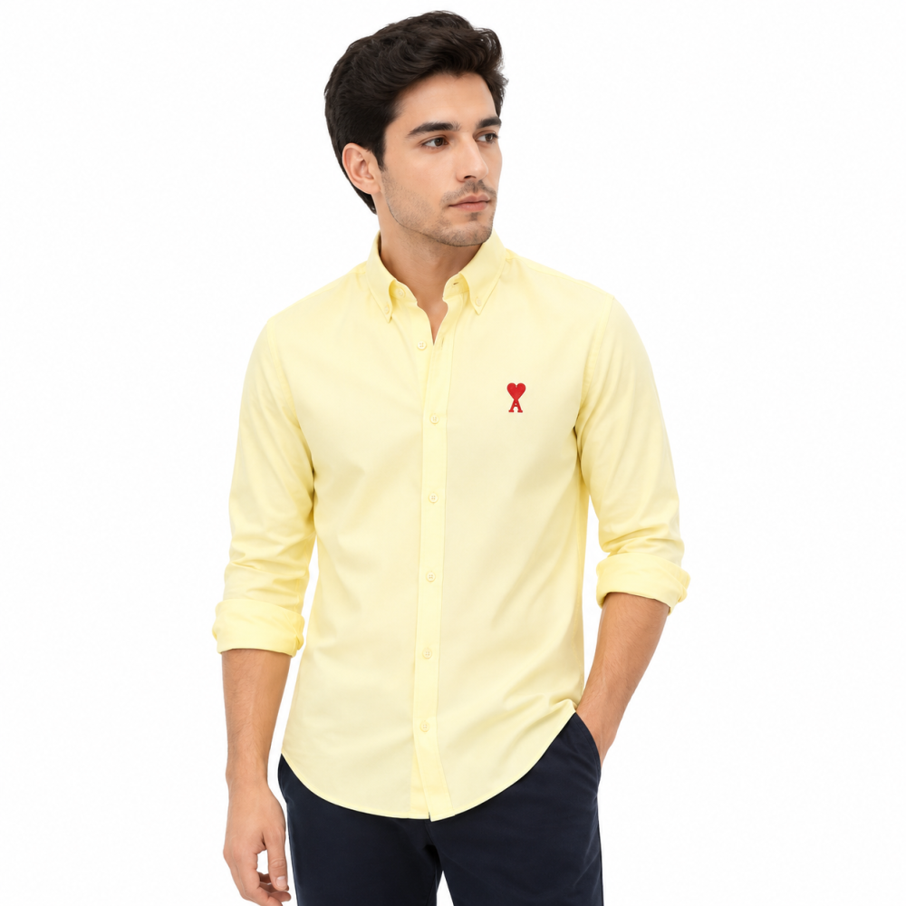 Ami Paris Heart Logo Yellow Striped Shirt