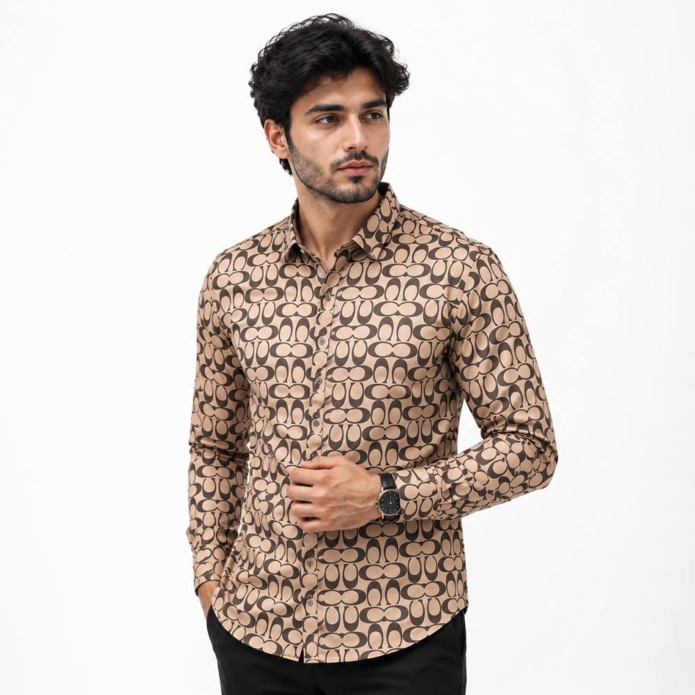 Coach Monogram Printed Brown Premium Quality Shirt