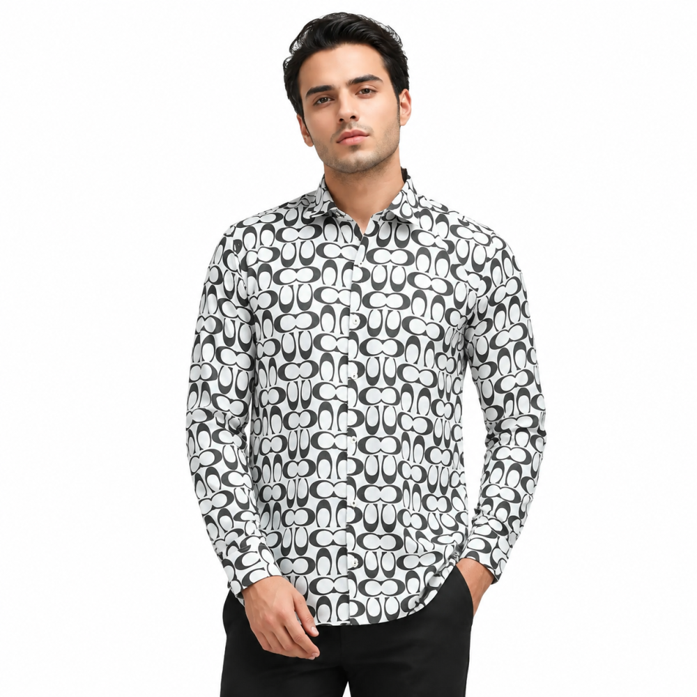 White Coach Monogram Printed Brown Premium Quality Shirt
