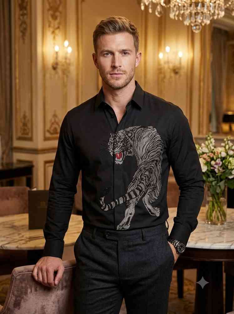 Dolce & Gabbana Lycra Cotton Black Tiger Print Premium Shirt