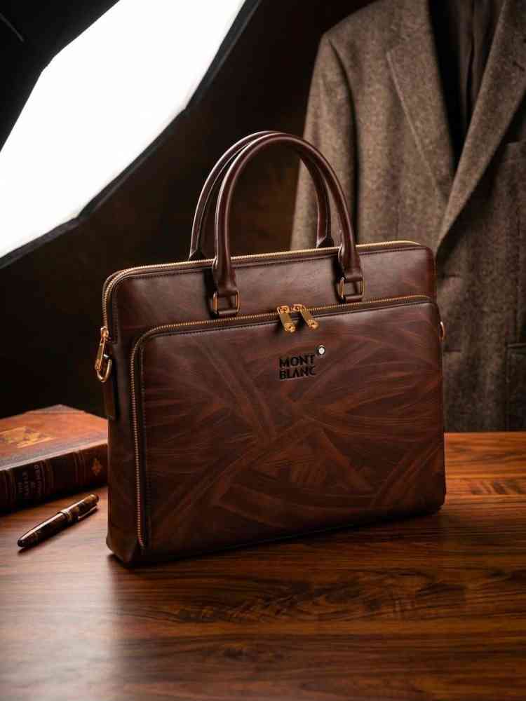 Montblanc Flap Embossed Brown Premium Laptop Bag