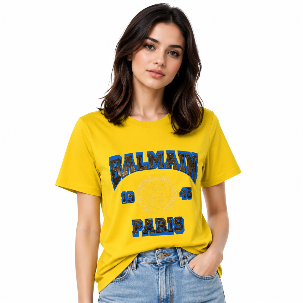 Balmain Yellow Premium Quality Women T-shirt