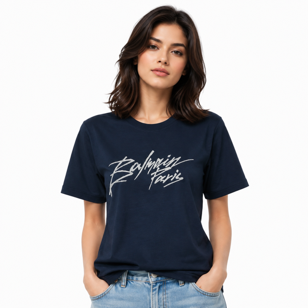 Balmain Dark Blue Premium Quality Women T-shirt