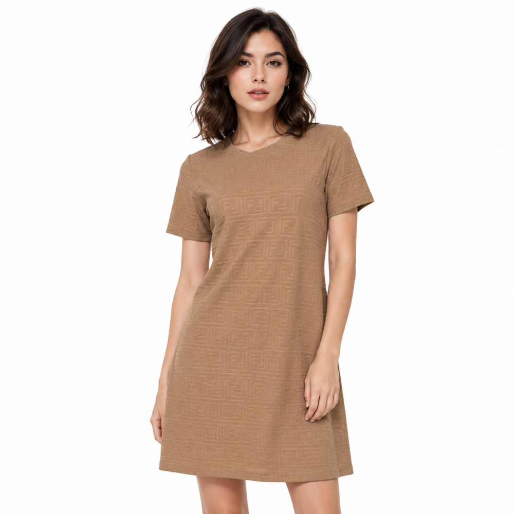 Brown Fendi Embossed Black Premium Cotton Dress