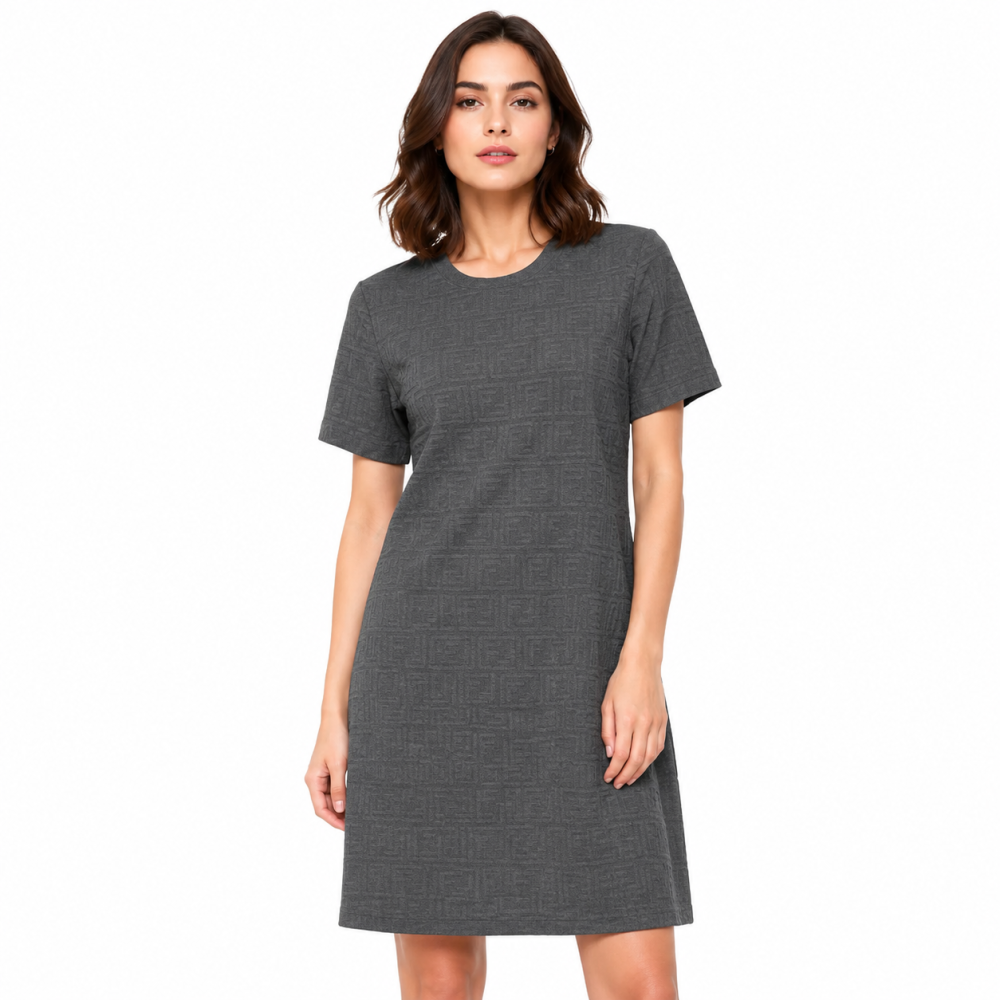 Grey Fendi Embossed Black Premium Cotton Dress