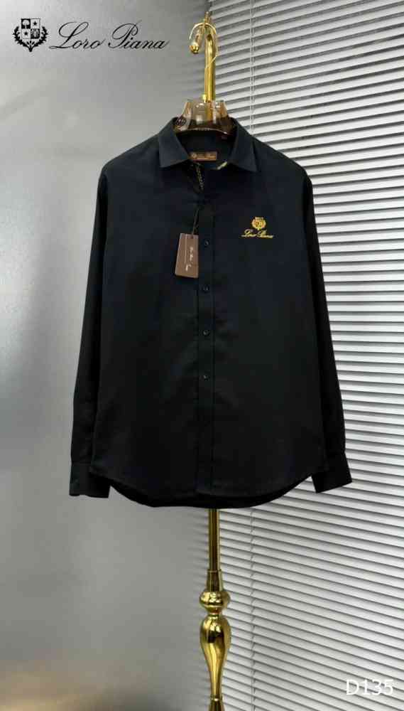 Loro Piana Embroidered Black Premium Cotton Shirt
