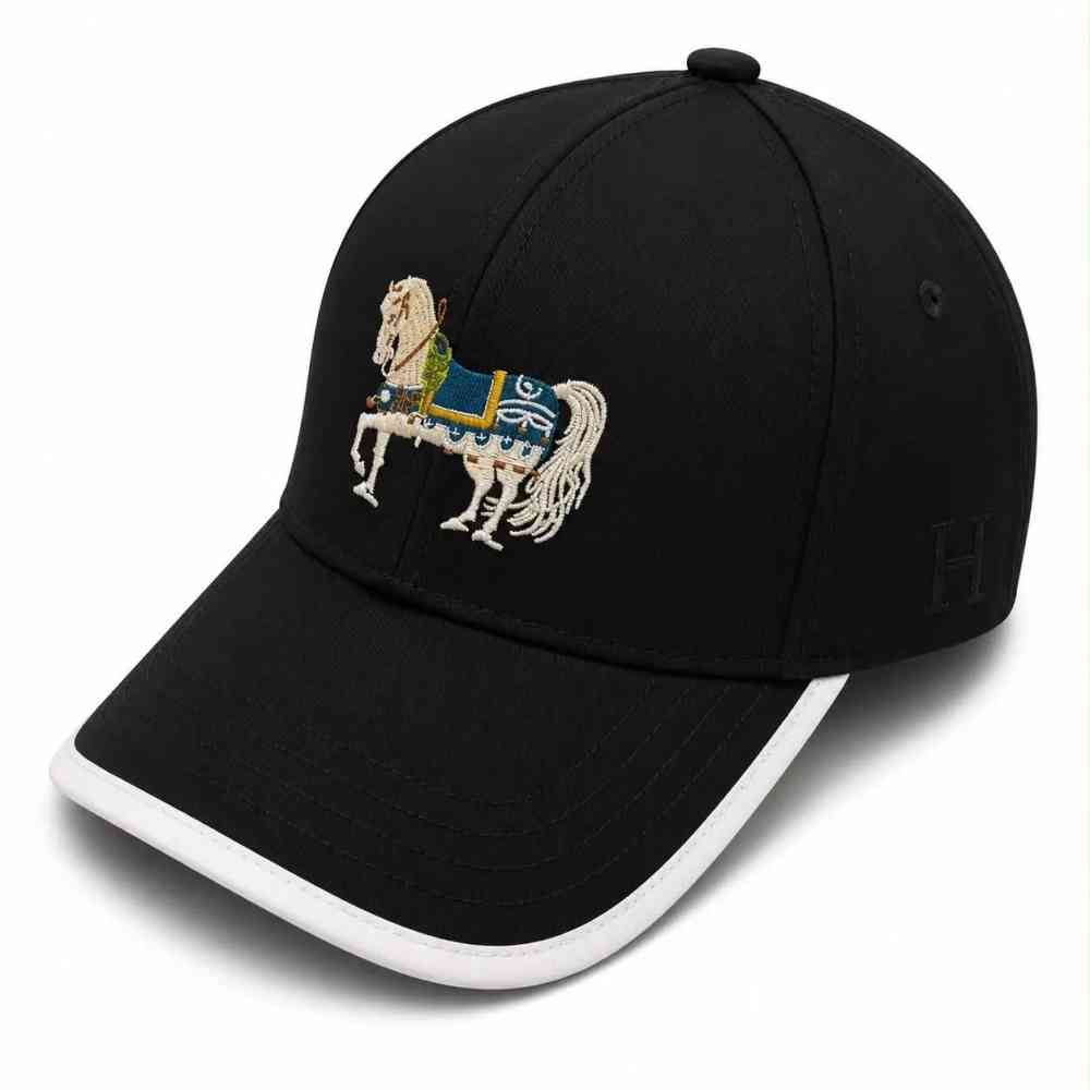 Black Hermès Logo Brown Baseball Cap