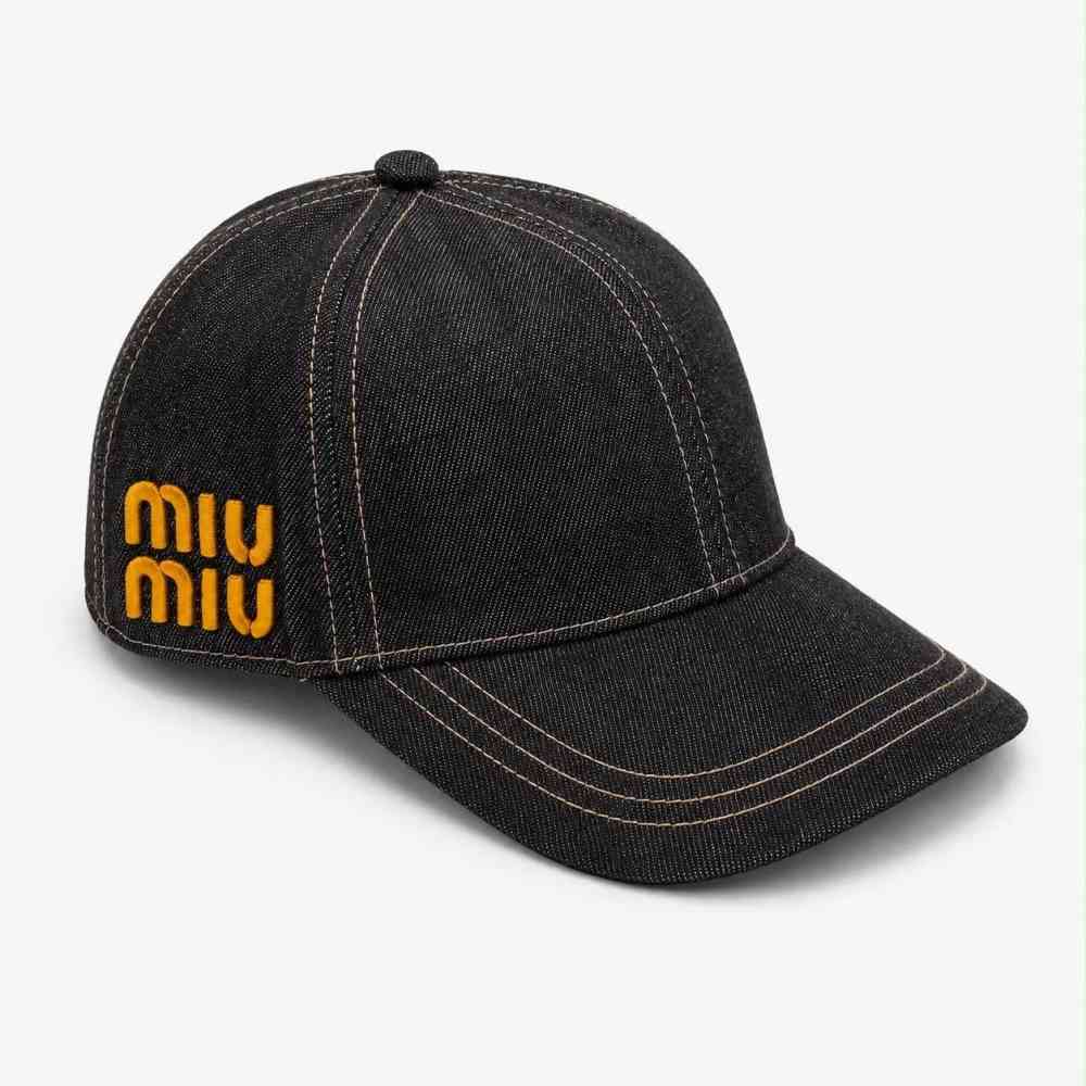 Miu Miu Logo Denim Black Baseball Cap