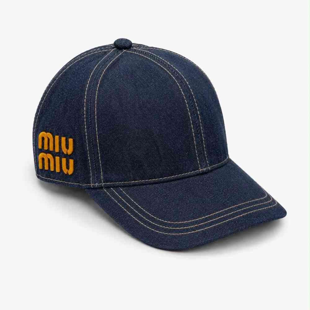 Blue Miu Miu Logo Denim Black Baseball Cap