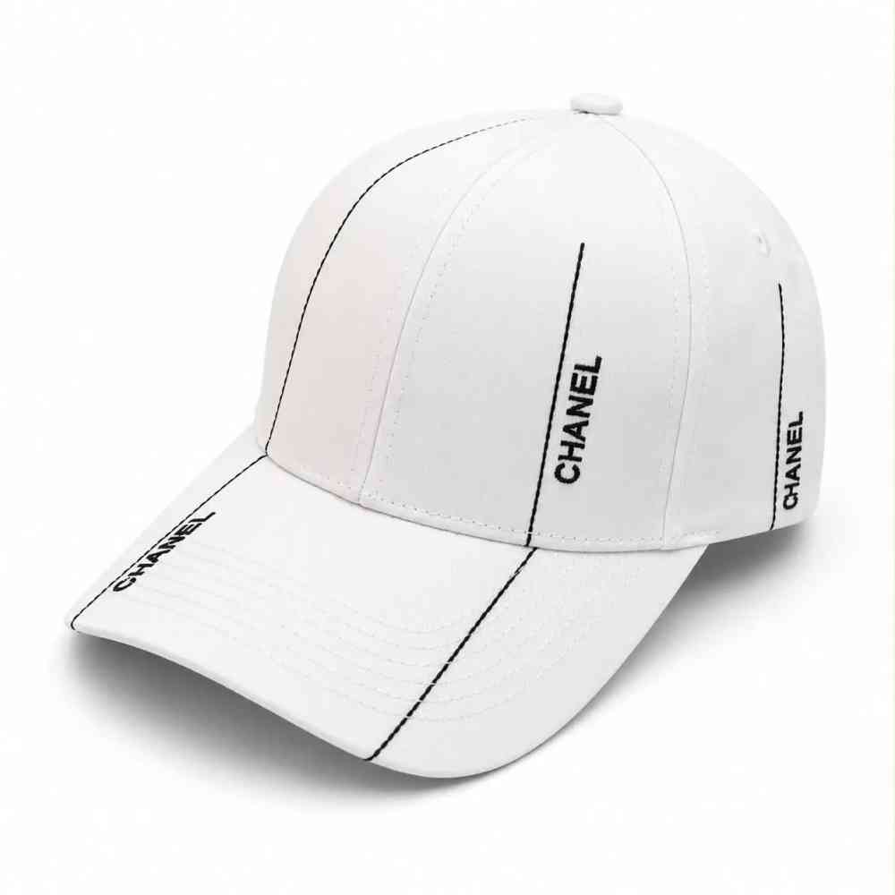 White Chanel Logo-Print Black Baseball Cap